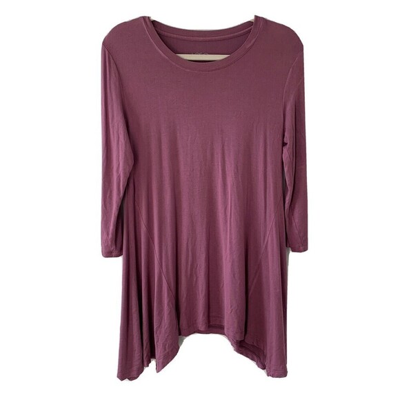 LOGO by Lori Goldstein Womens Size Small Pink Asymmetrical Stretch Top Blouse - Picture 1 of 6